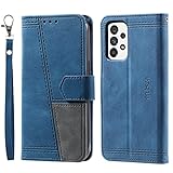 ETGOKJM Telefonzubehör Brieftasche für Samsung Galaxy A73 5G Case, Schutzhülle aus Leder [RFID-Blockierung] mit Handschlaufe in W-Form des Wallet Schutzhülle für Shock(Mavi)