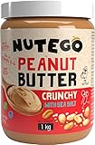 Nutego Crunchy Erdnussbutter mit Meersalz 1kg - Ohne Palmöl, Pflanzliche Proteinquelle, Vegan, Hergestellt aus Premium-Argentinischen Erdnüssen