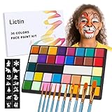 Lictin Kinderschminke 36 Farben, Face Paint und Bodypainting Farben für Halloween Schminke, Faschingsschminke, Babybauch Bemalen, Theaterschminke und Schminke Fasching, Gesichtsfarben Kinderschminken