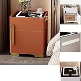 Bedside Table and Safe in One, 3 Colour Light Bedside Cabinet with Charging Function, Bedside Tables with Drawer, Bedside Table, Box Spring Bed for Bedroom, Office (Colour: Light Grey, Size: Ordinary