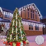 Roytong LED Lichterkette Außen Balkon, 30cm 10Tube 360 LED Weihnachtsdeko Meteorschauer Regen Lichter LED Eiszapfen Lichterkette für Garten Weihnachten Dekoration (30cm 10Tubes 360LEDs, Weiß)…