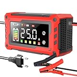 EAFC 12V 25A Autobatterieladegerät mit Starthilfe & Schnellladung - Vollautomatisch für alle Blei-Säure, AGM, Gel, EFB Batterien - Inkl. Überladeschutz, Krokodilklemmen für PKW, LKW, Motorrad, Boot
