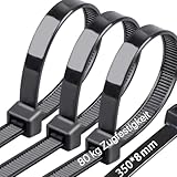 Caiery 100 Stück Große lange Kabelbinder 350 mm x 8 mm, UV-Beständig ultra starke Kabelbinder mit 80 kg Zugfestigkeit, Schwarz