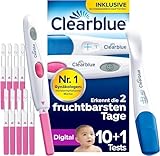 Clearblue Ovulationstest Digital und Schwangerschaftstest - Finde deine 2 Tage mit maximaler Fruchtbarkeit, 10 + 1, Teste die KOSTENLOSE Zyklus-Tracker-App