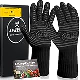 AMZBBQ® Premium Grillhandschuhe – Hitzebeständige Backofenhandschuhe bis 500°C – 100% Feuerfestes Aramidgewebe – 3 Größen fürs Optimale Tragegefühl (S – XL)