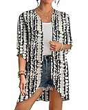 Bsubseach Frauen Tie Dye Kimono Strickjacke Loose Beach Cover Up Halbe Ärmel Bademode Bikini Cover Up Schwarz & Weiß