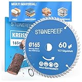 STONE REEF Sägeblatt 165x20 - Kreissägeblatt [inkl. Adapter auf Bohrung 16mm], kompatibel mit Tauchsäge & Kreissäge von Bosch, Makita usw. - Sägeblatt Kreissäge Nagelfest, ideal für Holz, Metall & Alu