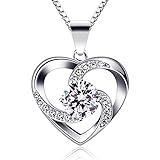 B.Catcher Kette Herz Damen Halskette 925 Sterling Silber Anhänger ''Liebe ist das Glück'' Schmuck Zirkonia 45CM Kettenlänge Geschenk für Damen