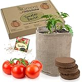 Hinrichs Greens Tomaten Anzuchtset - Tomatenanzuchtsset inkl. Samen und Aufzuchterde - Natürlicher Jutebeutel für Tomatenpflanzen - Küche Geschenk Garten Kinder - Anzucht Set Tomate