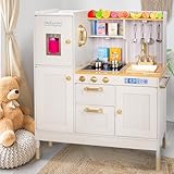 Green series Große Kinderküche Holz | Spielküche Holz für Kinder - Zwei Höhenstufen 89 cm und 103 cm, LED-Beleuchtung, Zubehör | Kinderküche mit Licht und Sound, GS0060-1