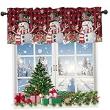 Dorccsi Weihnachtsgardinen WeihnachtsvorhäNge Küche Gardine Weihnachten 137x45cm Schneeflocken Schneemann Kurzes Scheibengardine Weihnachten Fenstergardinen für Schlafzimmer Wohnzimmer Badezimmer rot