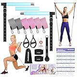 Pilates Stange, Pilates Bar Set mit 3 Paar Widerstandsbänder(20/25/30Lbs), Metall-Einstellung Schnalle & Ausbildung Poster, Pilates Skulptur Fitness Stange for Home Gym Workout Equipment(Frauen)