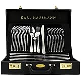 Karl Hausmann Besteckset, Essbesteck für 12 Personen, 72-teilig aus Edelstahl, Besteck Set inkl. Koffer mit Tafelbesteck & Tortenheber, spülmaschinengeeignet, Silverware (EVELINE)