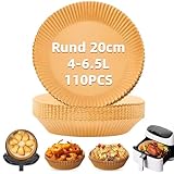110 Stück 20cm Backpapier für Heißluftfritteuse, Rund Airfryer Backpapier mit Doppelkammer, Airfryer Zubehör, Pergamentpapier Luftfritteuse Liners, Disposable Paper für Ofen und Air Fryers