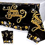 BETESSIN 2 Stück 130x220cm Tischdecken Geburtstag - Happy Birthday Tischdecke Rechteckig Kunststoff Partytischdecke zum Geburtstag Männer und Frauen (Dicke: 0.03 mm)