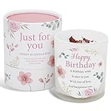 Happy Birthday-Kerze ist EIN tolles Geschenk für Frauen und Frauengeschenke Frauen. Geburtstagsgeschenke. SOYA-Kerze mit Rosenquarz und Rosenblättern.