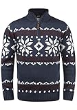 Solid Norwin Herren Weihnachtspullover Norweger-Pullover Winter Strickpullover Troyer Grobstrick mit Stehkragen, Größe:L, Farbe:Insignia Blue Melange (8991)