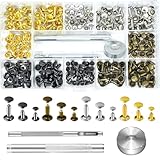 qingmeng 120 Set Nieten Set, Hohlnieten 4 Farben 3 Größen Schraubnieten Nieten für Leder Handgefertigt Ledernieten Doppelkappe Nietenzange Set mit 3 Fixierung Werkzeug für DIY Kleidung Gürtel