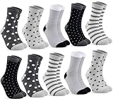 10 Paar Socken Damen 35-38, Strümpfe damen Baumwolle Lange Ringelsocken, Bunte Damensocken Baumwollsocken Mädchen mit Streifen Punkte