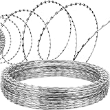 VEVOR Natodraht 45 m (3 Rollen x 15 m) Stacheldraht Spirale Klingendraht Sperrdraht Stacheldrahtzaun 0,51 mm scharfe Klingen und 4 mm dicke Kerndrähte Maschendraht für außergewöhnlichen Spiralschutz