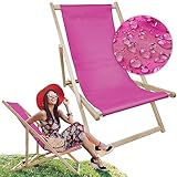 AllBags® liegestuhl Holz klappbar klappliegestuhl sonnenstuhl strandstuhl Balkon gartenliegestuhl (Rosa)