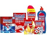 Komplett-Set für strahlendes Geschirr und gepflegte Maschine: SOMAT 3in1 Caps, Duo Power Gel, Spezial-Salz, Klarspüler, Maschinenreiniger & Deo – kraftvoll, Kalkschutz, Glanz und Frische in einem