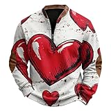 Caxndycing Valentinstag Sweatshirt Herren Half Zip Pullover Oversize Sweatjacke Herz Aufdruck Langarmshirt Romantisch Übergroßer Sportshirt Vintage Overshirt