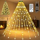 Lichterkette Weihnachtsbaum, 2M 240 LED Christbaumbeleuchtung mit Ring 12 Stränge Lichterkette Sterne, 8 Modi Timer Wasserdicht Lichterkette Innen Außen Weihnachtsbaum für 150cm, 180cm, 210cm, 240cm