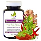 STOFFWECHSEL anregen, beschleunigen 120 Kapseln Fett- & Energiestoffwechsel ankurbeln TOP-5 Komplex: Chili, Ingwer, Grüntee, Zimt, Ashwagandha - 100% Natur pur ►OHNE Zusatzstoffe 27390-120