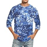 Sportshirt 3/4 Arm Herren - Langarmshirt Herren Rundhals Ohne Kapuze Pullover Camouflage Trainingsshirt Outdoorshirt Regular Fit Laufshirt Atmungsaktiv Schnelltrocknend Longsleeve Weiche Kurzarmshirt