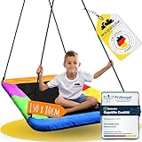 WOLKENGLÜCK® 3-in-1 Nestschaukel eckig [150x80 cm] - Höhenverstellbare Schaukel Outdoor & Indoor für Kinder und Erwachsene [belastbar bis 200 kg] - Netzschaukel mit 3 Aufhänge-Varianten