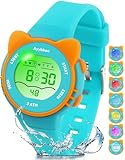 Ayybboo Kinderuhr Mädchen Jungen,7 Farblichter Armbanduhr Kinder mit Katzenmotiv,3 ATM Wasserdicht Digitaluhr Kinder für 4-12 Jahre Weihnachten Einschulung Geschenke (Grün)