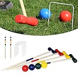 XMTECH Krocketspiel,Krocket Spiel, Spieler, & Erwachsene, Holz Croquet für 4 Spieler mit Heringen, Kinder Erwachsene Komplettset mit Heringen,Wickets und Bällen, Holzspielzeug Gartenspiel