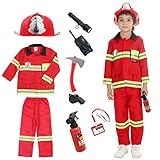 Udekit Feuerwehrmann Kostüm für Kinder Feuerwehrchef Cosplay Rollenspiel Spielzeug Zubehör für 4-5 Jahre