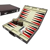 Relaxdays Backgammon Koffer, mit Zubehör, HxBxT: 5,5 x 36 x 23,5 cm, Elegante Lederoptik, Brettspiel, Würfelspiel, braun