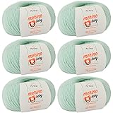 Babywolle - Merino Baby mint (Fb 6045) - 6 Knäuel Baby Wolle mint + GRATIS Label - Babywolle häkeln - Babywolle Merino zum Stricken - 25g/140m - Nadelstärke 2,5-3mm - weiches Babygarn von MyOma