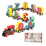 Jacootoys 12-teiliges Holz-Magnet-Zahlenzug-Set enthält 1 Motor, Holzspielzeugautos mit Zahlen für Kinder 3–5, Montessori-Spielzeug für Kleinkinder, Jungen, Mädchen