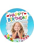 Geburtstag, Kindergeburtstag, ein Tortenbild, Mit eigenen Bild und Wunschname, 3D, Zuckerbild mit dem Motiv: Geburtstag, Essbares Foto für Torten, Tortenaufleger Ø 20cm - Super Qualität, 06501