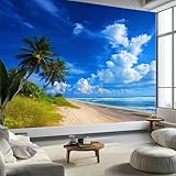 Naturlandschaft Fototapete 350 x 256 cm Wandtapete Poster-Tapete, Tropischer Strand Wolkenwellen Wanddeko Design Wand Dekoration Wohnzimmer Schlafzimmer Büro Flur Fototapete