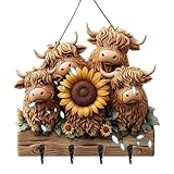 Schlüsselregal, 2D Rustikale Kuh mit 4 Haken - Niedliches Schlüsselregal Wandmontage-Aufhänger | für Handtuch Hut Tasche Eingang Bauernhaus Schlafzimmer Wohnzimmer Küche Wohnkultur Büro Apartment