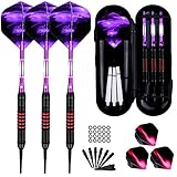 Dartpfeile mit Kunststoffspitze für Elektronische Dartscheibe 3 Stück Soft Darts Pfeile Set, 18 Gramm Profi Softdarts Dartpfeil und Extra Schafts Flights Dartspitzen Anti-Lose Gummiringe (Violett)