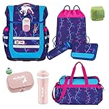 McNeill Schulranzen Mädchen 1. Klasse 9-tlg. Set Ergo Complete LILLY Unicorn Einhorn mit Sporttasche und Regenschutz