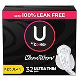 U by Kotex CleanWear Ultra Thin Damenbinden mit Flügeln, normale Saugfähigkeit, 32 Stück