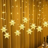 Lichtervorhang Schneeflocke, 19 Schneeflocken Lichterkette, 3m Lichtervorhang Romantisch Licht Acht Beleuchtungsmodi für Weihnachten, Weihnachtsbeleuchtung für Schlafzimmer Weihnachten Garten