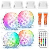 Aoreun Unterwasser Licht, 4 Stück 13 LED Poolbeleuchtung mit Fernbedienung, IP68 Wasserdicht Pool mit Magnet Poollicht 16 Farbwechsel, Unterwasse Licht für Pool Teich Aquarium Badewanne Beleuchtung