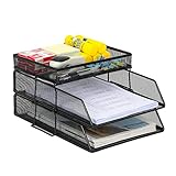 EasyPAG 3 Stück A4 Stapelbar Metall Büro Schreibtisch Organizer Dokumentenhalter Aktenablage Zeitschriftenhalter Briefablage Papier Magazin Organisator,Schwarz