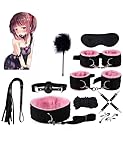 QiKKago 10 StüCk Rosa Leder Fitness-Set, PlüSch-Armband Und Verstellbare SportgeräTe-Set, Leder-Hals-SchenkelstüTze, KöRpertraining-Stretch, Paargeschenke, F-4