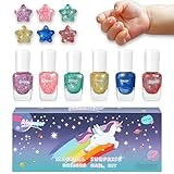 Aieenjor Kinder-Nagellack Set, 6 Glitzer-Regenbogenfarben, Wasserbasis, Ungiftig