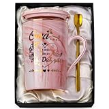 Oma Geschenk, Geschenke Oma Geburtstag, Beste Omas Tasse Geburtstagsgeschenk für Omas Von Enkel Enkelin, 14Oz Rosa Marmor Keramiktasse mit Golddruck, Deckel, Löffel, Grußkarten, Elegante Geschenkbox