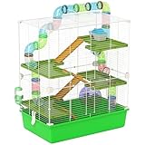 PawHut Großer Hamsterkäfig, Käfig für Nagetiere, 5 Ebenen, mit Tunnel, Tränke, Laufrad, Leitern, Maße: 59 x 36 x 69 cm (L x B x H)